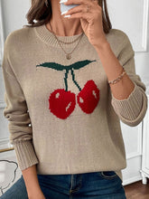 Load image into Gallery viewer, Perfee Cherry Round Neck Long Sleeve Sweater