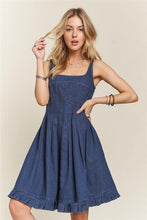 Load image into Gallery viewer, ADORA Smocked Back Square Neck Denim Dress