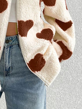Load image into Gallery viewer, Heart Zip Up Drop Shoulder Furry Jacket