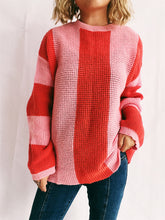 Load image into Gallery viewer, Color Block Round Neck Long Sleeve Sweater
