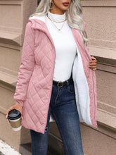 Load image into Gallery viewer, Quilted Zip Up Hooded Jacket with Pockets