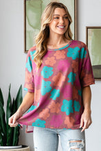 Load image into Gallery viewer, HOPELY Full Size Floral Round Neck Side Slit T-Shirt