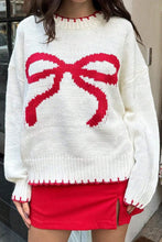 Load image into Gallery viewer, Bow Graphic Round Neck Long Sleeve Sweater