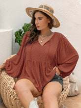 Load image into Gallery viewer, Plus Size Swiss Dot Tie Neck Long Sleeve Blouse