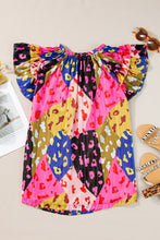 Load image into Gallery viewer, Ruffled Printed Tie Neck Cap Sleeve Blouse