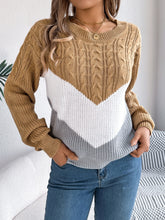 Load image into Gallery viewer, Cable-Knit Color Block Round Neck Sweater