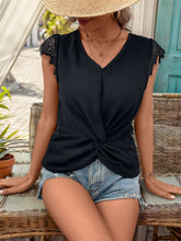 Load image into Gallery viewer, Lace Detail V-Neck Cap Sleeve T-Shirt