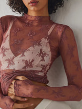 Load image into Gallery viewer, Lace Mock Neck Long Sleeve Blouse