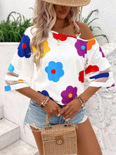 Load image into Gallery viewer, Flower Asymmetrical Neck Blouse
