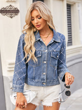 Load image into Gallery viewer, Pearl Trim Long Sleeve Denim Jacket