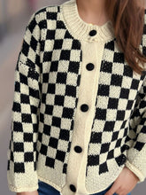 Load image into Gallery viewer, Checkered Button Up Round Neck Cardigan