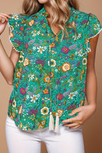Load image into Gallery viewer, Tassel Printed Cap Sleeve Blouse