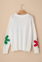 Load image into Gallery viewer, Flower Round Neck Dropped Shoulder Sweater