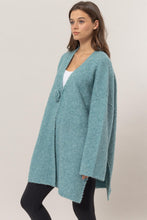 Load image into Gallery viewer, HYFVE Front Rosette Longline Slit Sweater Cardigan