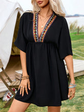 Load image into Gallery viewer, Embroidered Plunge Half Sleeve Mini Dress