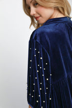 Load image into Gallery viewer, Umgee Pearl Detail Collared Neck Velvet Babydoll Blouse