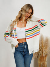 Load image into Gallery viewer, Drawstring Striped Dropped Shoulder Hooded Cardigan