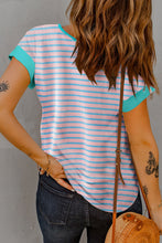 Load image into Gallery viewer, Striped Notched Short Sleeve T-Shirt