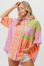 Load image into Gallery viewer, BiBi Plaid Collared Neck Half Sleeve Shirt