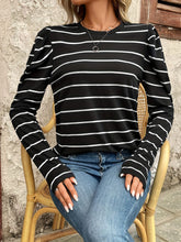 Load image into Gallery viewer, Full Size Striped Round Neck Puff Sleeve T-Shirt