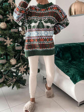 Load image into Gallery viewer, Geometric Round Neck Dropped Shoulder Sweater