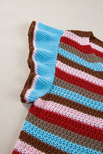 Load image into Gallery viewer, Ruffled Striped V-Neck Cap Sleeve Knit Top