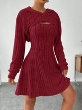Load image into Gallery viewer, Wide Strap Dress and Long Sleeve Hooded Top Set