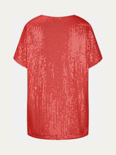 Load image into Gallery viewer, Full Size Sequin V-Neck Short Sleeve Top