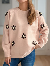 Load image into Gallery viewer, Flower Round Neck Raglan Sleeve Sweater