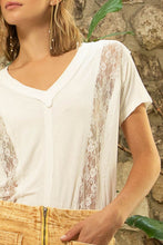 Load image into Gallery viewer, POL Inset Lace Outseam Detail Short Sleeve V-Neck T-Shirt