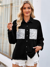Load image into Gallery viewer, Raw Hem Button Up Long Sleeve Denim Jacket with Sequin Pockets