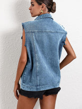 Load image into Gallery viewer, Pocketed Collared Neck Sleeveless Denim Top