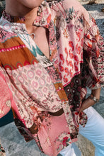 Load image into Gallery viewer, Patchwork Printed Notched Flounce Sleeve Shirt
