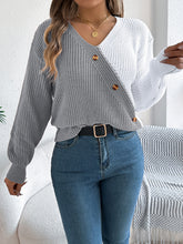 Load image into Gallery viewer, Two-Tone V-Neck Long Sleeve Sweater
