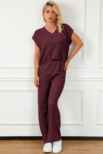 Load image into Gallery viewer, Pocketed V-Neck Top and Wide Leg Sweater Set