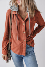 Load image into Gallery viewer, Drawstring Button Up Long Sleeve Hooded Jacket