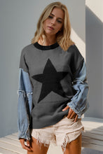 Load image into Gallery viewer, Double Take Full Size Star Pattern Raw Edge Denim Sleeve Sweater