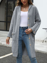 Load image into Gallery viewer, Pocketed Button Up Long Sleeve Hooded Cardigan
