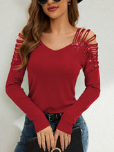Load image into Gallery viewer, Rhinestone Cutout Long Sleeve T-Shirt