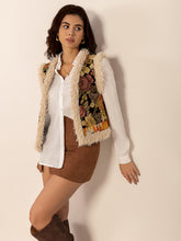 Load image into Gallery viewer, Embroidered Fuzzy Trim Open Front Vest Coat