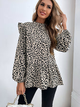 Load image into Gallery viewer, Ruffled Leopard Mock Neck Long Sleeve Blouse