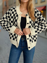 Load image into Gallery viewer, Checkered Button Up Round Neck Cardigan