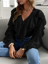 Load image into Gallery viewer, Full Size Ruffled V-Neck Button Down Flounce Sleeve Blouse