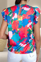 Load image into Gallery viewer, Ruffled Abstract Print Round Neck Cap Sleeve Blouse