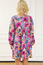 Load image into Gallery viewer, Printed Tie Neck Long Sleeve Mini Dress