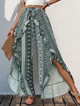 Load image into Gallery viewer, Slit Ruffled Geometric Wide Leg Pants