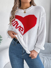 Load image into Gallery viewer, LOVE Heart Round Neck Dropped Shoulder Sweater