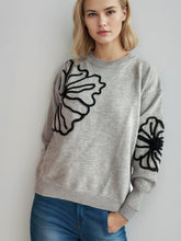 Load image into Gallery viewer, Flower Round Neck Long Sleeve Sweater