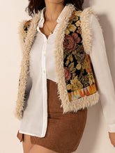 Load image into Gallery viewer, Embroidered Fuzzy Trim Open Front Vest Coat