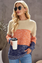 Load image into Gallery viewer, Color Block Round Neck Long Sleeve Sweater